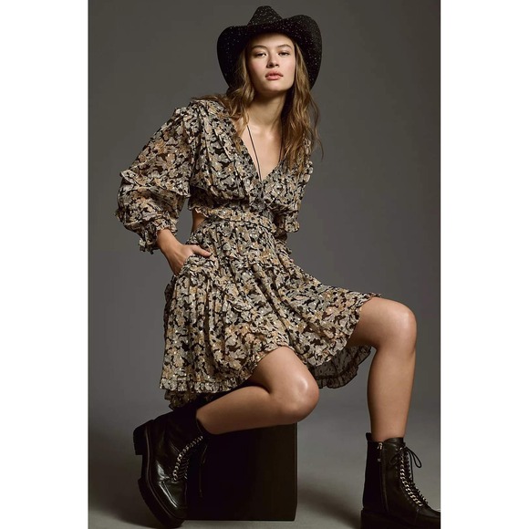 Anthropologie Dresses & Skirts - Anthropologie Neitr Mot Dress Medium Floral Ruffle Trim Long Sleeve Mini